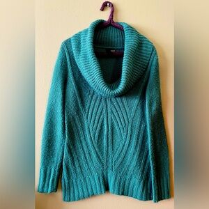 Teal Knit Cowl Neck Sweater